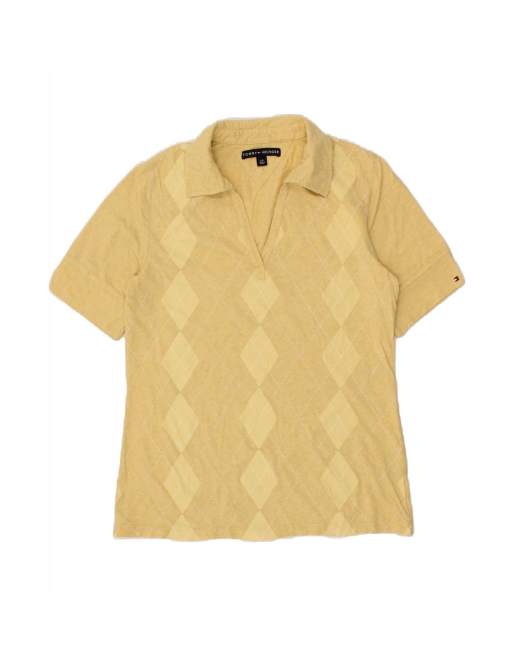Vintage Tommy Hilfiger Polo Shirt Uk 14 Large In Beige Argyle/diamond