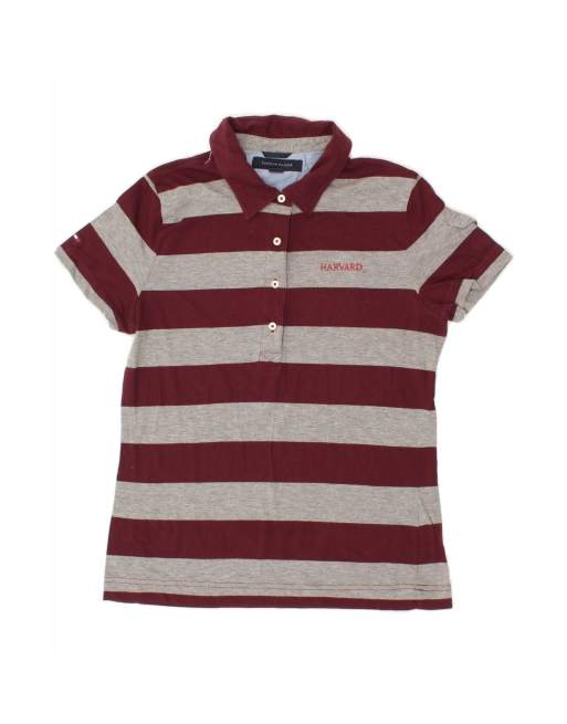 Vintage Tommy Hilfiger Polo Shirt Uk 14 Large In Maroon Striped