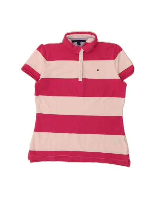 Vintage Tommy Hilfiger Polo Shirt UK 14 Large In Pink Striped