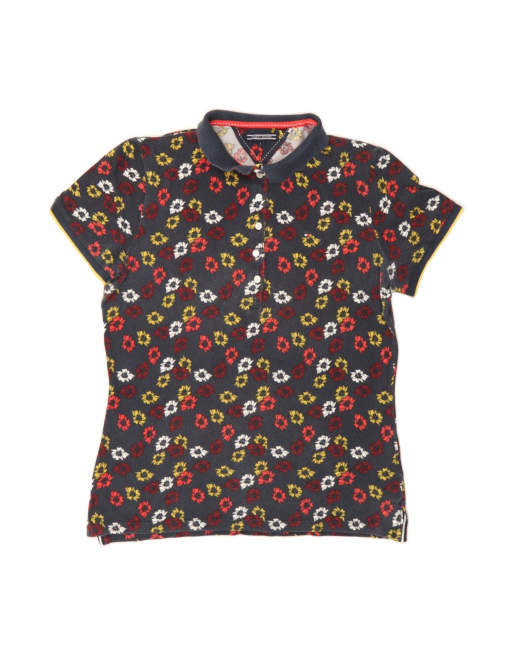 Vintage Tommy Hilfiger Polo Shirt UK 16 Large In Grey Floral