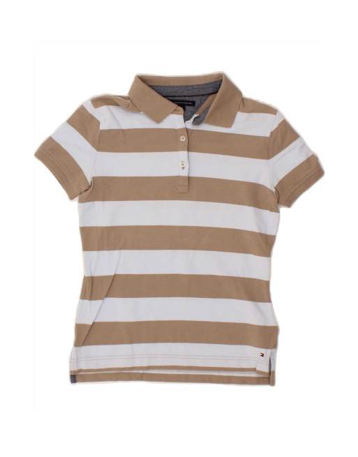 Vintage Tommy Hilfiger Polo Shirt Uk 8 Small In Beige Striped