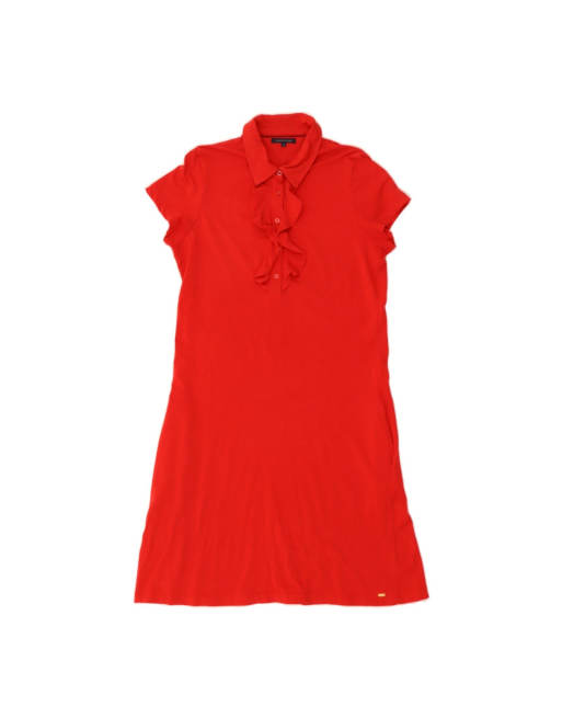 Vintage Tommy Hilfiger Ruffle Front Polo Dress UK 18 XL In Red