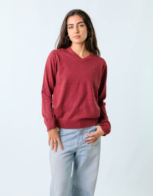 Vintage Tommy Hilfiger S Knit Jumper Burgundy Red