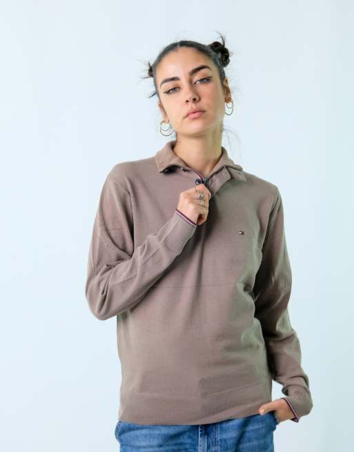 Vintage Tommy Hilfiger S Knit Sweatshirt Brown Quarter zip