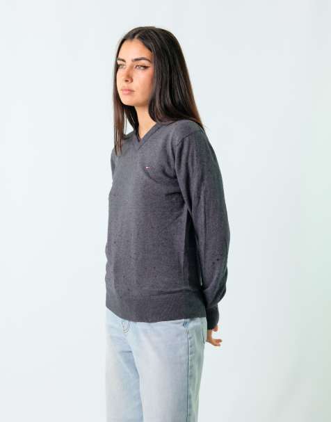 Vintage Tommy Hilfiger S Knit Sweatshirt Charcoal Grey - view 1