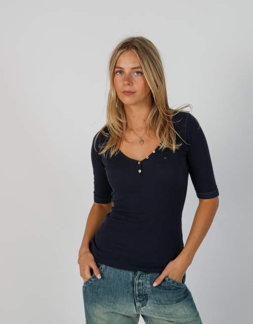 Vintage Tommy Hilfiger S long sleeve top in navy blue, 1 of 4