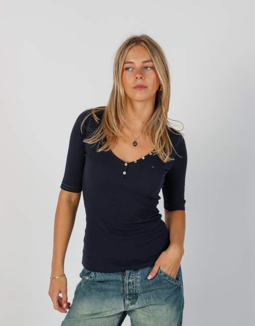 Vintage Tommy Hilfiger S long sleeve top in navy blue, 3 of 4