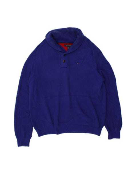 Vintage Tommy Hilfiger Shawl Neck Jumper Sweater Large In Blue - view 1