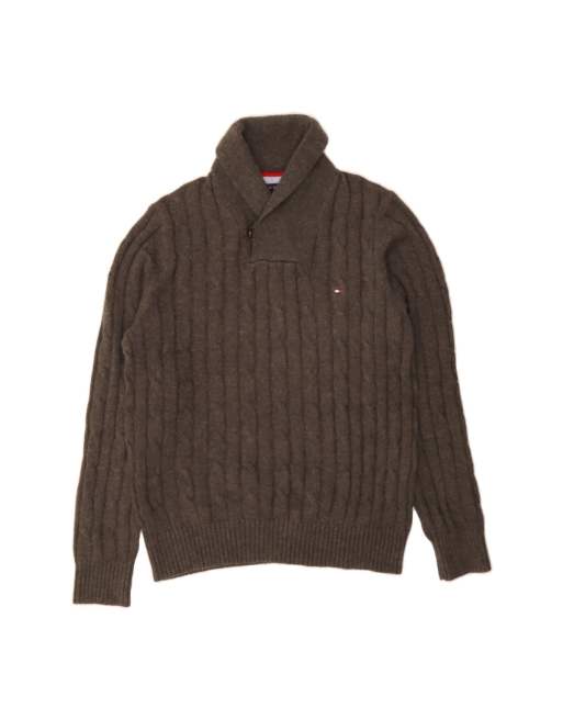 Vintage Tommy Hilfiger Shawl Neck Jumper Sweater Medium In Grey