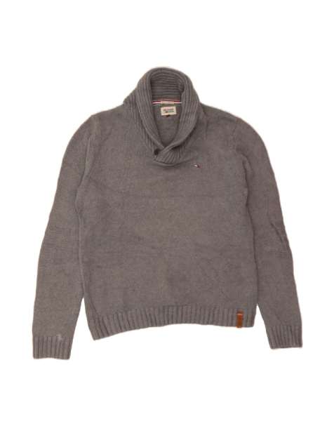 Vintage Tommy Hilfiger Shawl Neck Jumper Sweater XL In Grey - view 1