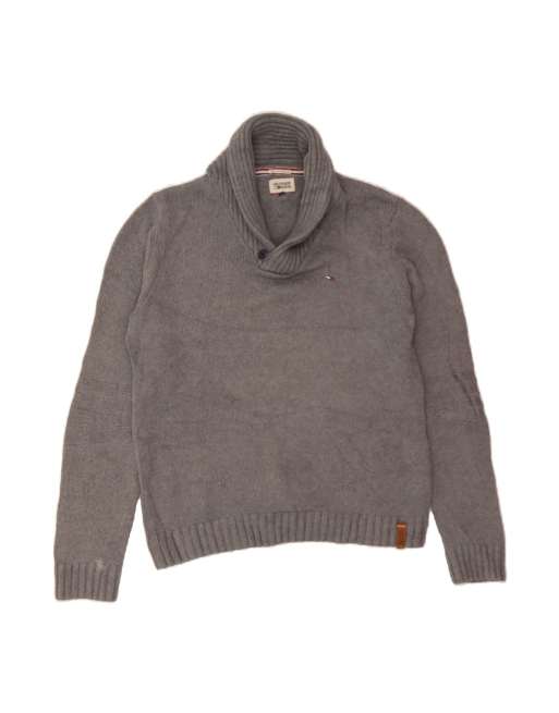 Vintage Tommy Hilfiger Shawl Neck Jumper Sweater XL In Grey