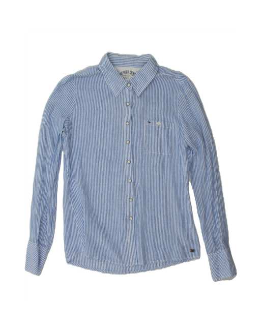 Vintage Tommy Hilfiger Shirt UK 16 Large In Blue Pinstripe Linen