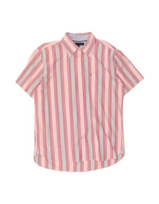 Vintage Tommy Hilfiger Short Sleeve Shirt Large In Pink Striped