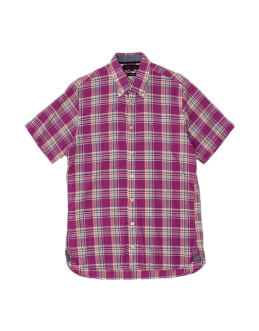 Vintage Tommy Hilfiger Short Sleeve Shirt Small In Purple Check