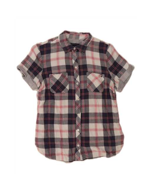 Vintage Tommy Hilfiger Short Sleeve Shirt UK 6 XS In Blue Check