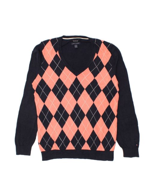 Vintage Tommy Hilfiger Size L Argyle/Diamond Jumper in Navy Blue