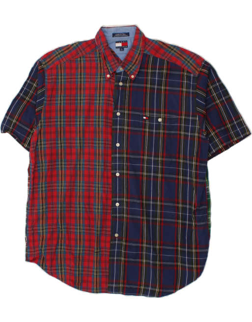 Vintage Tommy Hilfiger Size L Plaid Short Sleeve Shirt in Multicoloured
