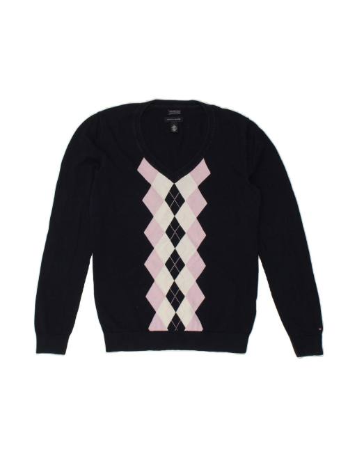 Vintage Tommy Hilfiger Size M Argyle/Diamond Jumper in Navy Blue
