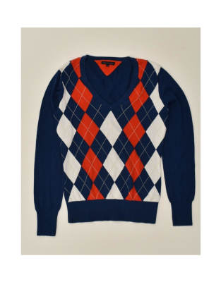 Vintage Tommy Hilfiger Size S Argyle/Diamond Jumper in Navy Blue
