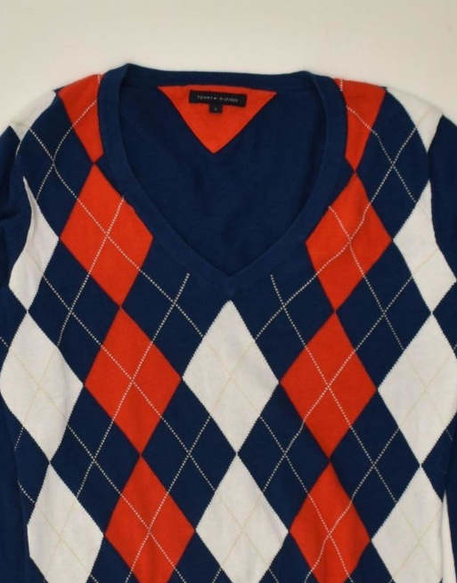 Vintage Tommy Hilfiger Size S Argyle/Diamond Jumper in Navy Blue, 3 of 4