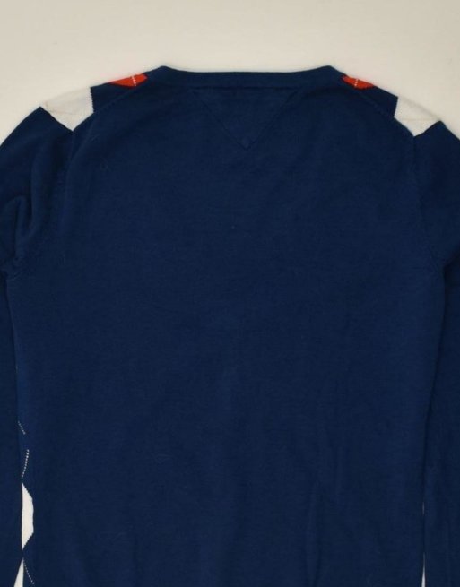Vintage Tommy Hilfiger Size S Argyle/Diamond Jumper in Navy Blue, 4 of 4