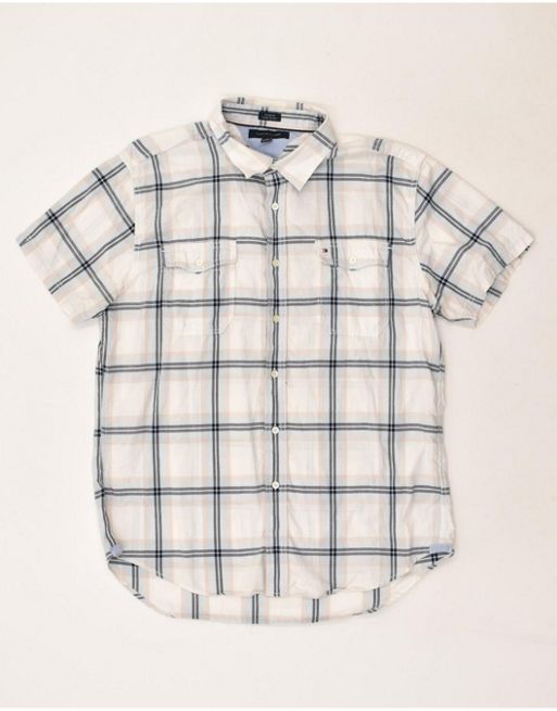 Vintage Tommy Hilfiger Size XL Check Custom Fit Short Sleeve Shirt in White