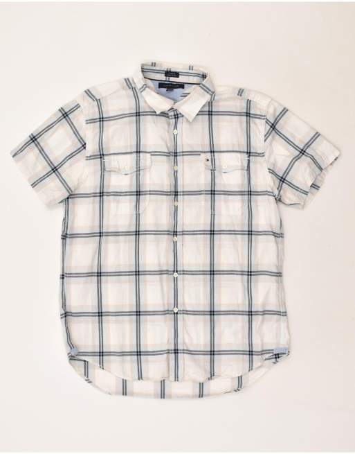 Vintage Tommy Hilfiger Size XL Check Custom Fit Short Sleeve Shirt in White