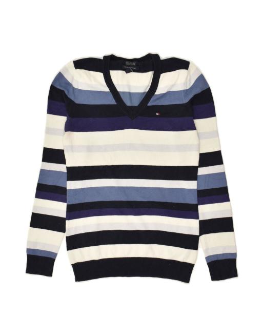 Vintage Tommy Hilfiger Size XS Striped Jumper in Navy Blue