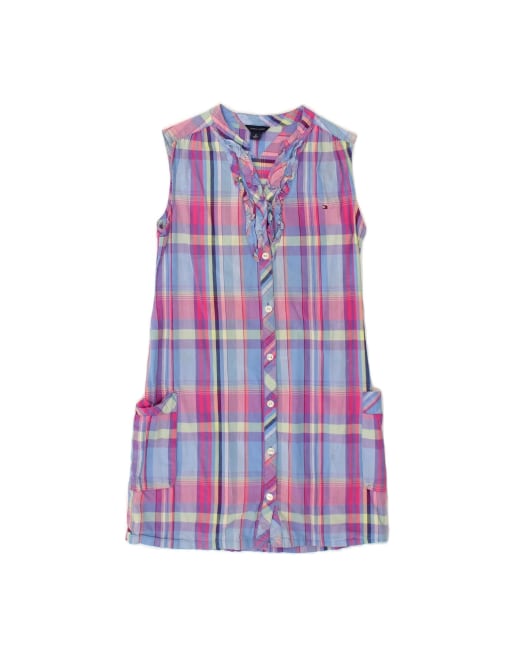 Vintage Tommy Hilfiger Sleeveless Shirt Dress US 10 Large In Blue Check
