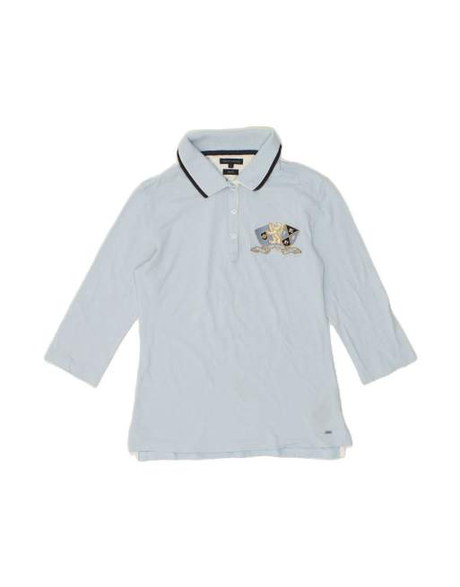 Vintage Tommy Hilfiger Slim Fit 3/4 Sleeve Polo Shirt Uk 14 Large In Blue