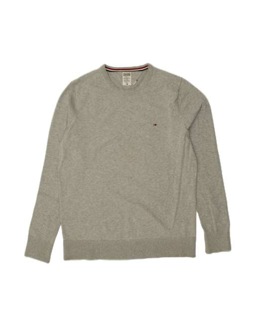 Vintage Tommy Hilfiger Slim Fit Crew Neck Jumper Sweater 2XL In Grey