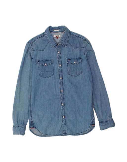 Vintage Tommy Hilfiger Slim Fit Denim Shirt Medium In Blue