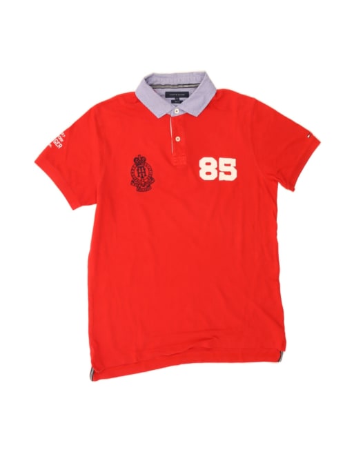 Vintage Tommy Hilfiger Slim Fit Graphic Rugby Polo Shirt XL In Red