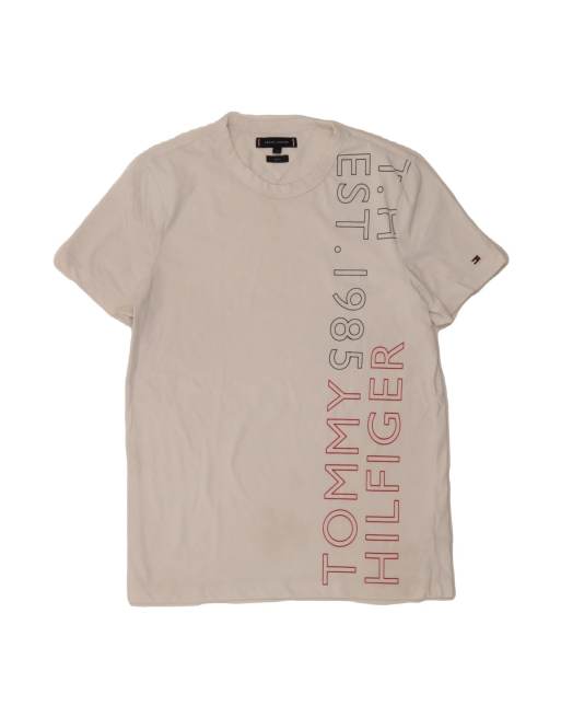 Vintage Tommy Hilfiger Slim Fit Graphic T-shirt Top Medium In Off In White