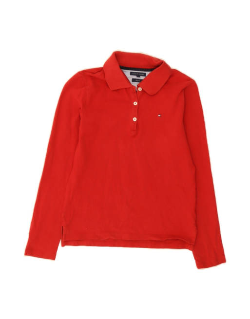 Vintage Tommy Hilfiger Slim Fit Long Sleeve Polo Shirt UK 10 Small In Red