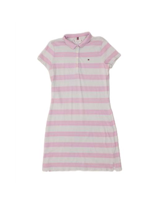 Vintage Tommy Hilfiger Slim Fit Polo Dress UK 18 XL In Pink Striped