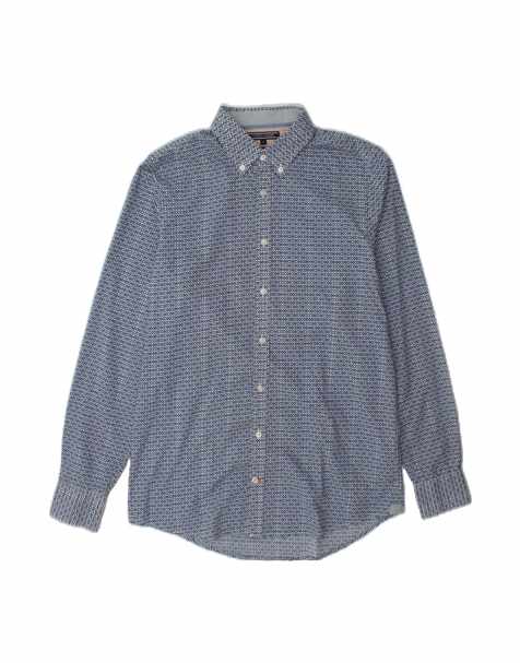 Vintage Tommy Hilfiger Slim Fit Shirt Medium In Blue Geometric - view 1