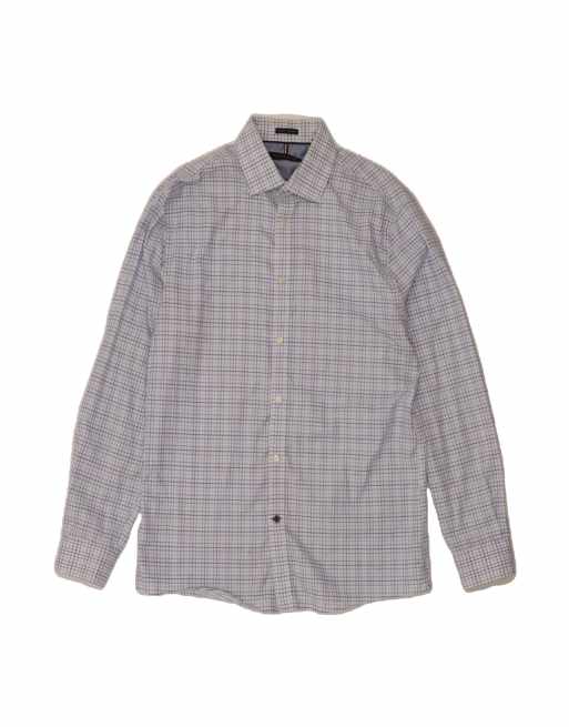 Vintage Tommy Hilfiger Slim Fit Shirt Size 15 1/2 Medium In Blue Check