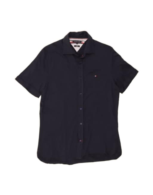Vintage Tommy Hilfiger Slim Fit Short Sleeve Shirt Medium In Blue