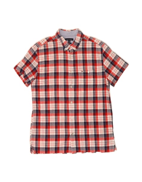 Vintage Tommy Hilfiger Slim Fit Short Sleeve Shirt XL In Red Check - view 1