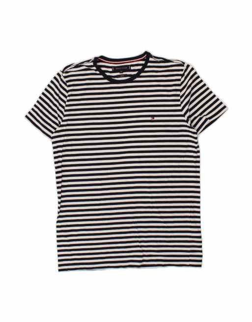 Vintage Tommy Hilfiger Slim Fit T-shirt Top Uk 18 XL In Blue Striped