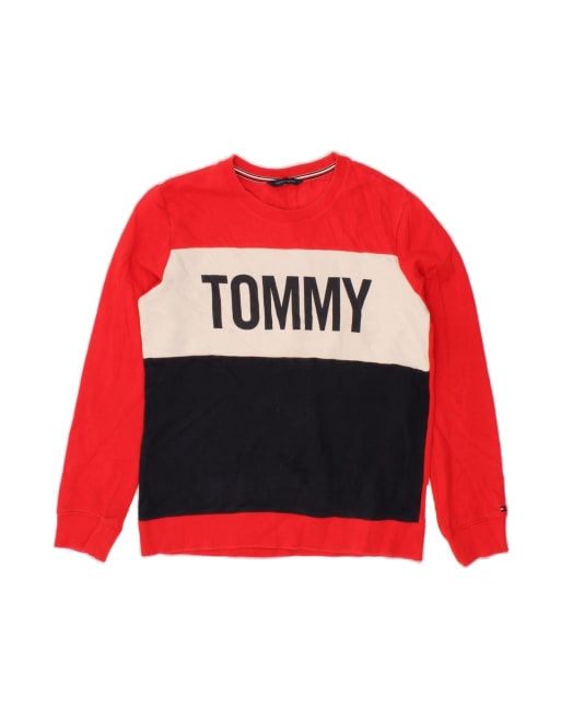 Vintage Tommy Hilfiger Sweatshirt Jumper UK 10 Small In Red Colourblock