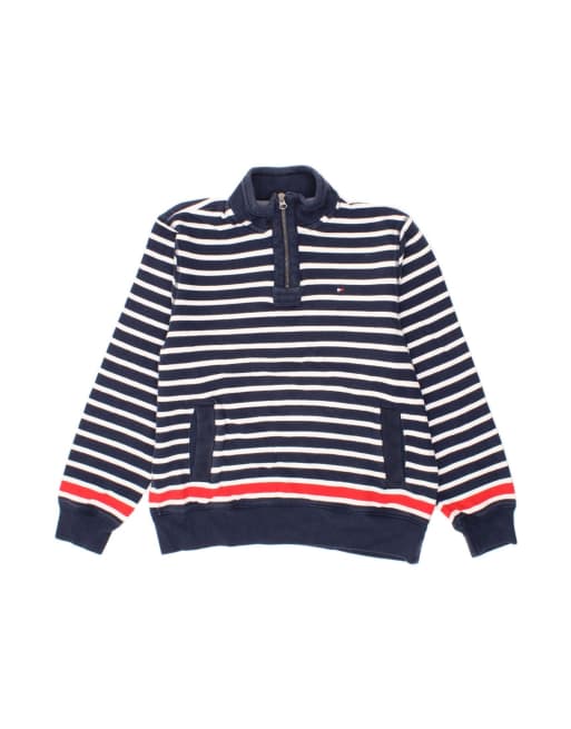 Vintage Tommy Hilfiger Sweatshirt Jumper UK 16 Large In Blue Striped