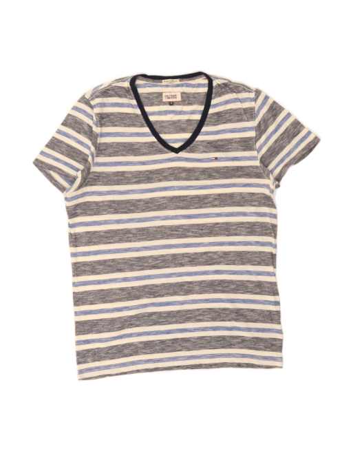 Vintage Tommy Hilfiger T-shirt Top Medium In Grey Striped