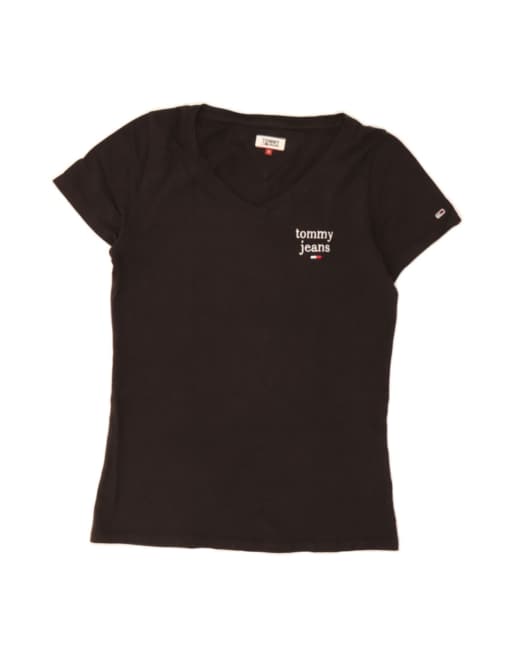 Vintage Tommy Hilfiger T-shirt Top UK 10 Small In Black