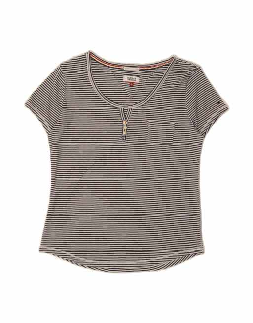 Vintage Tommy Hilfiger T-shirt Top UK 10 Small In Blue Pinstripe