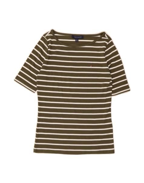 Vintage Tommy Hilfiger T-shirt Top UK 10 Small In Green Striped - view 1