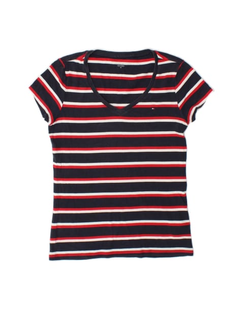 Vintage Tommy Hilfiger T-shirt Top UK 12 Medium In Blue Striped - view 1