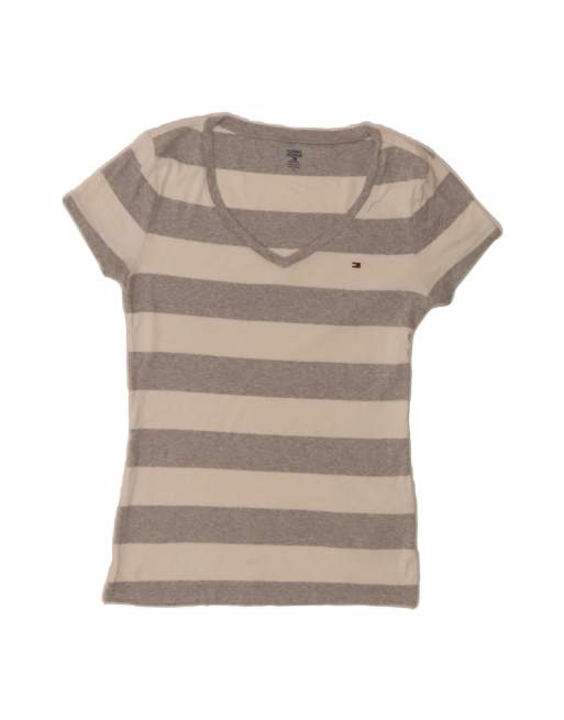 Vintage Tommy Hilfiger T-shirt Top UK 12 Medium In Grey Striped