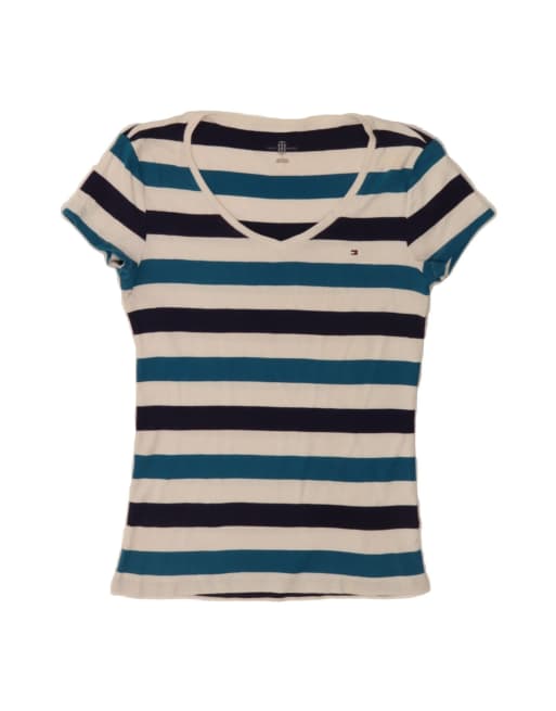 Vintage Tommy Hilfiger T-shirt Top UK 12 Medium In Multicoloured Striped